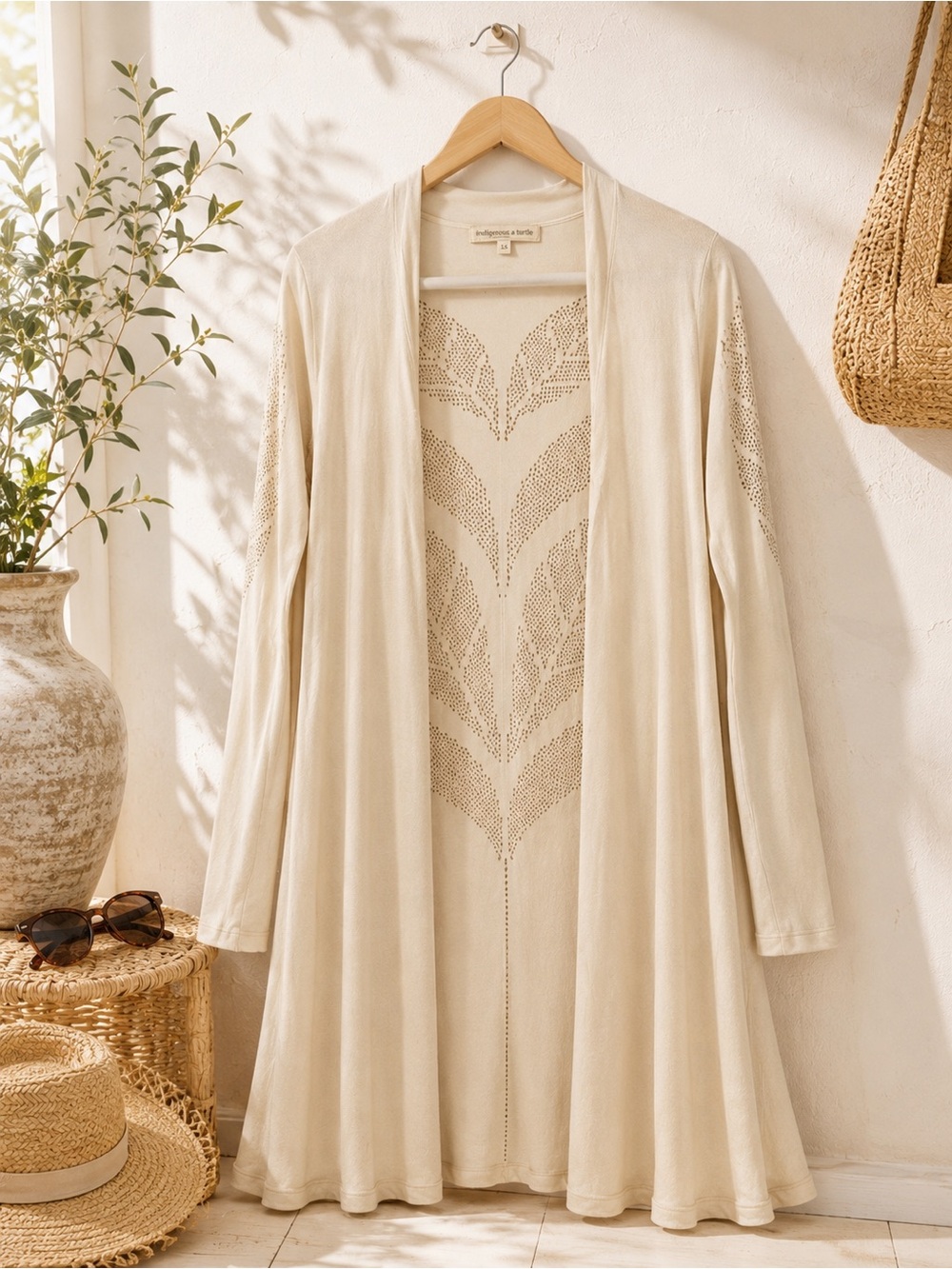 ✨ Indigenous Cream Organic Cotton Duster Cardigan Boho Longline Size XS ✨